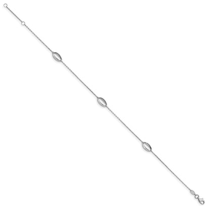 14K White Gold Ovals 3-Station 10 Inch Plus 1 Inch Extender - Total 11 Inch Anklet