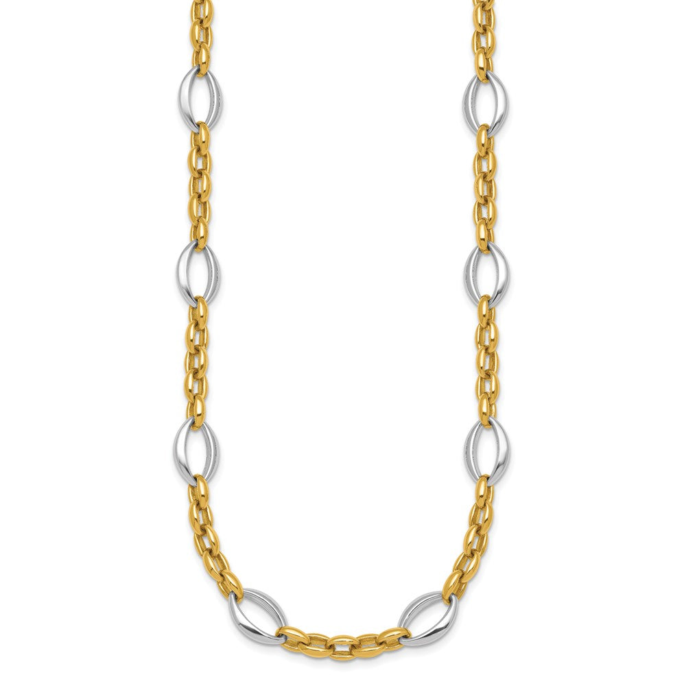 14K Two-Tone Gold Two Tone Polished Oval and Cable Chain 18 Inch Necklace