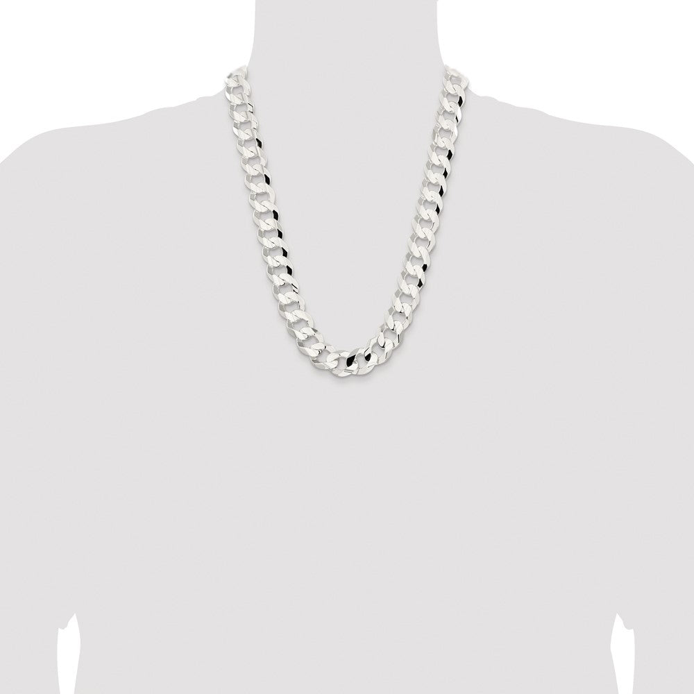 Sterling Silver Rhodium-plated 15.75mm Concave Beveled Curb 24 Inch Chain