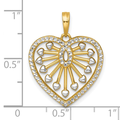 14K Yellow Gold with Rhodium Polished Fancy Cut-out Heart Pendant