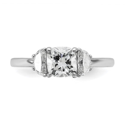 14K White Gold 1 3/8 carat Certified Lab Grown Diamond VS+ F+ Complete Cushion and Half Moon Three Stone Engagement Ring