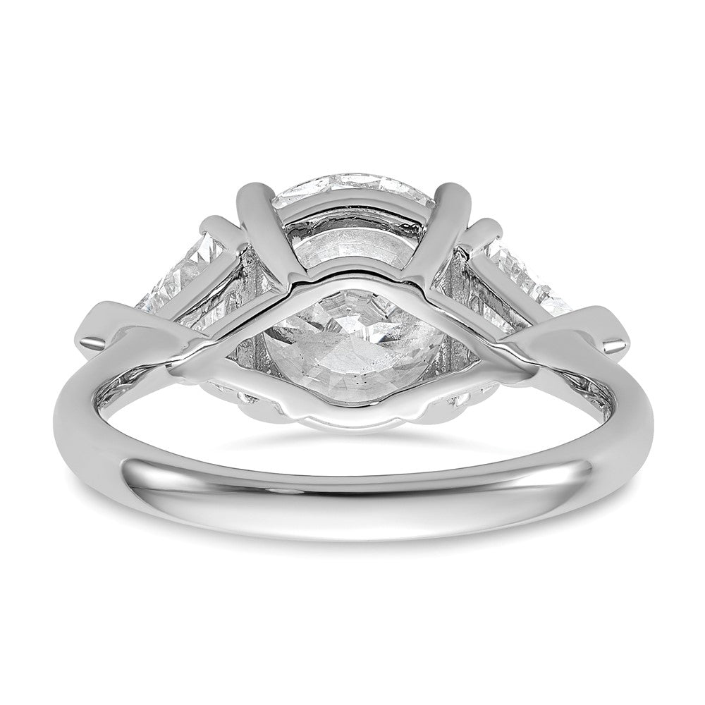 14K White Gold 1 1/8 carat Lab Grown Diamond VS+ F+ Triangle 3 carat Round Semi Mount Three Stone Engagement Ring