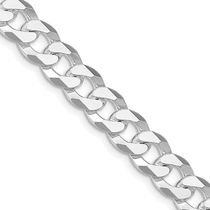 Sterling Silver Rhodium-plated 8.5mm Beveled Curb 22 Inch Chain
