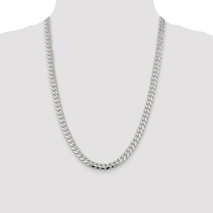Sterling Silver Rhodium-plated 7.8mm Polished Domed Curb 24 Inch Chain