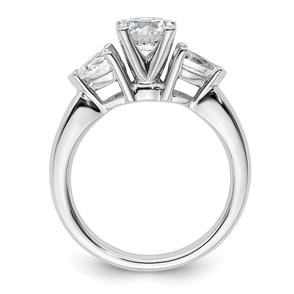 14K White Gold 3-Stone Peg Set Center Pear Diamond Semi-mount Engagement Ring