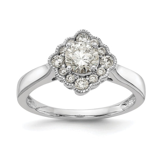 True Origin 14K White Gold 1/4 carat Lab Grown Diamond VS+ F+ Semi-Mount Round Halo Engagement Ring