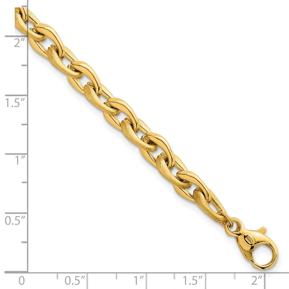 14K Yellow Gold Polished And Brushed 6.5mm Fancy Cable Chain 7.5 Inch Bracelet
