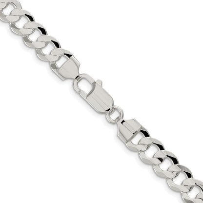 Sterling Silver Rhodium-plated 7.8mm Concave Beveled Curb 24 Inch Chain