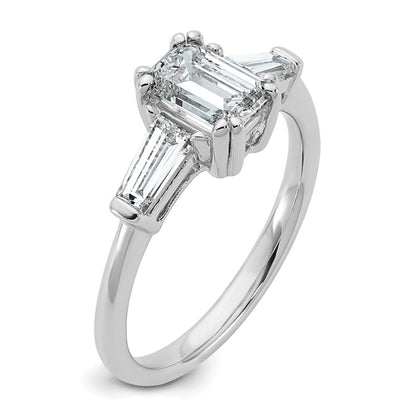 14K White Gold 1 1/2 carat Lab Grown Diamond VS+ F+ Complete Emerald and Tapered Baguette Engagement Ring