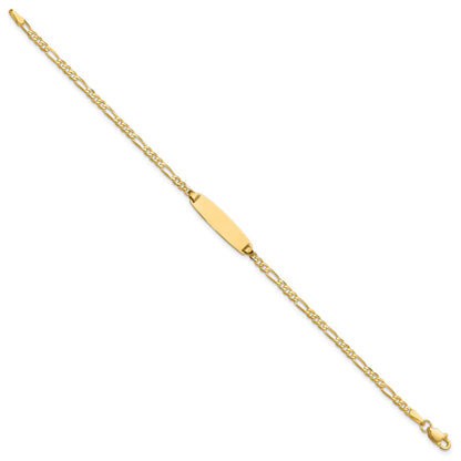 14K Yellow Gold Polished Solid Chain/Solid Plate Figaro Link 19.5x5.5mm Plate 8 Inch ID Bracelet