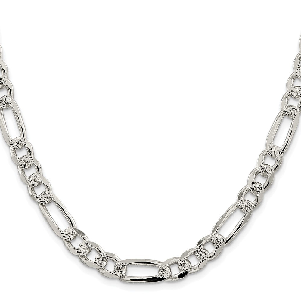 Sterling Silver Rhodium-plated 8mm Pav‚ Flat Figaro 24 Inch Chain