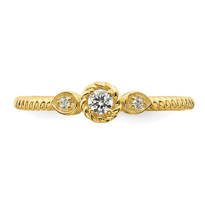 14K Yellow Gold Roped Wedding Band Ring Petite 3-Stone 1/15 carat Round Diamond Complete Promise/Engagement Ring