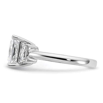 14K White Gold 3/4 carat Lab Grown Diamond VS+ F+ Trapezoid 2 1/2 carat Princess Center Semi Mount Three Stone Engagement Ring