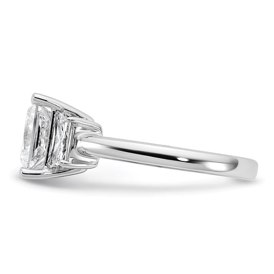 14K White Gold 3/4 carat Lab Grown Diamond VS+ F+ Trapezoid 2 1/2 carat Princess Center Semi Mount Three Stone Engagement Ring