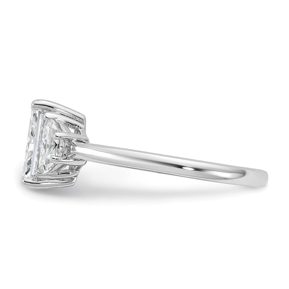 14K White Gold 2 carat Certified Lab Grown Diamond VS+ F+ Radiant and Half Moon Complete Three Stone Engagement Ring