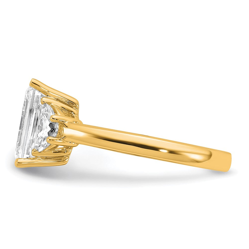 14K Yellow Gold 5/8 carat Lab Grown Diamond VS/SI+ G+ Semi Mount Emerald and Half Moon Three Stone Engagement Ring