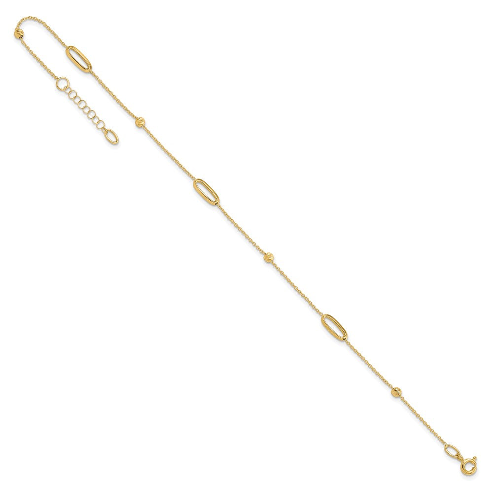 14K Yellow Gold Ovals and Beads 9 Inch Plus 1 Inch Extender - Total 10 Inch Anklet