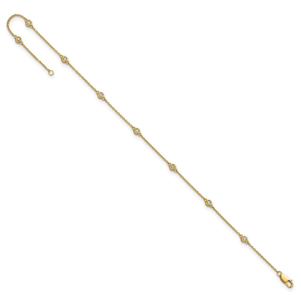 14K Yellow Gold Complete 1/5 carat Bezel-set Diamond and Cable Chain 8-Station 9 Inch Anklet