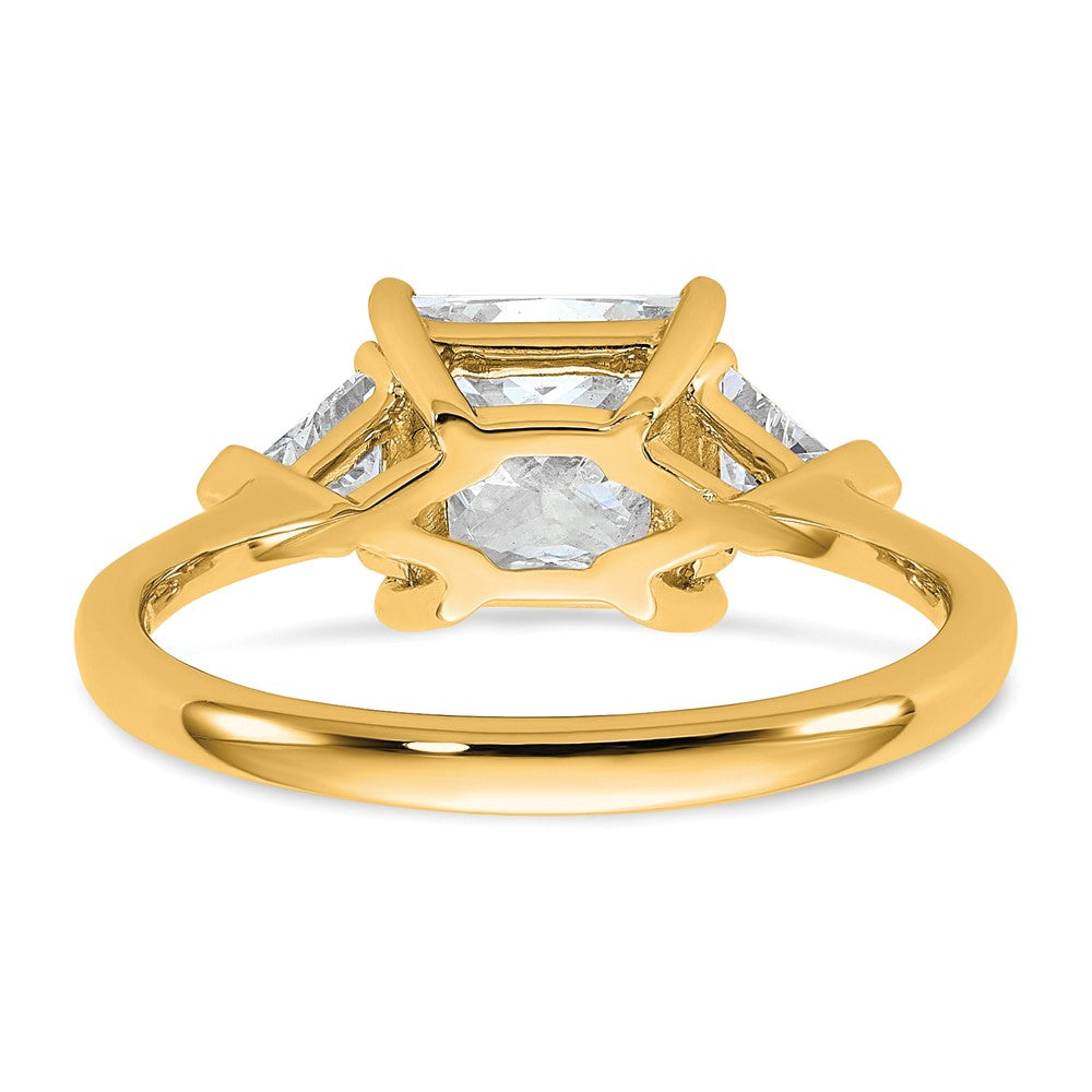 14K Yellow Gold 2 1/2 carat Certified Lab Grown Diamond VS/SI+ G+ Princess and Trillion Complete Three Stone Engagement Ring