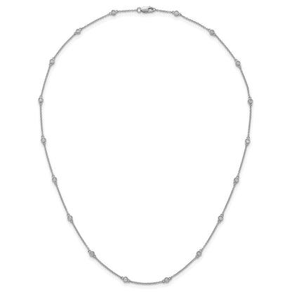 14K White Gold Complete 1/3 carat Bezel-set Diamond and Cable Chain 18-Station 18 Inch Necklace