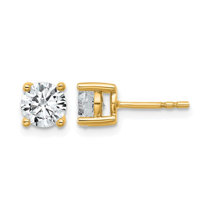 14K Yellow Gold 1 1/2 carat Certified Lab Grown Diamond VS+ F+ Round Complete Four Prong Lightweight Stud Earrings