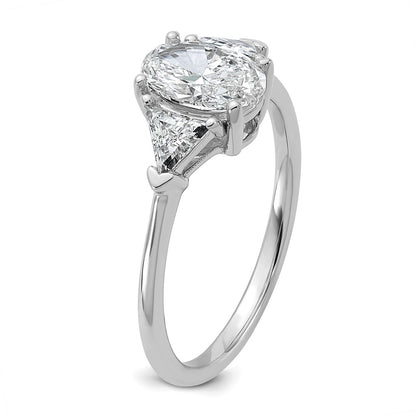 14K White Gold 1/2 carat Lab Grown Diamond VS/SI+ G+ Trillion and 1 carat Oval Center Semi Mount Three Stone Engagement Ring