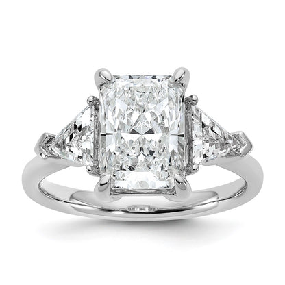 14K White Gold 3 5/8 carat Certified Lab Grown Diamond VS+ F+ Radiant and Triangle Complete Three Stone Engagement Ring