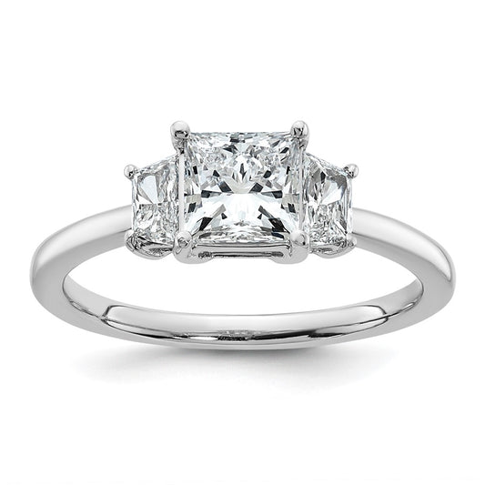 14K White Gold 1 3/8 carat Lab Grown Diamond VS+ F+ Princess and Trapezoid Complete Three Stone Engagement Ring