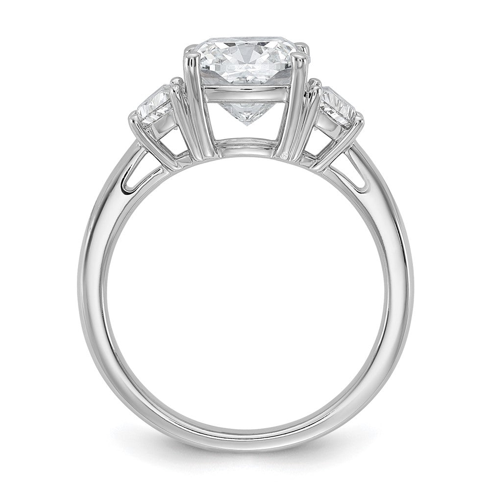 14K White Gold 5/8 carat Lab Grown Diamond VS+ F+ Half Moon and 2 1/2 carat Cushion Center Semi Mount Three Stone Engagement Ring