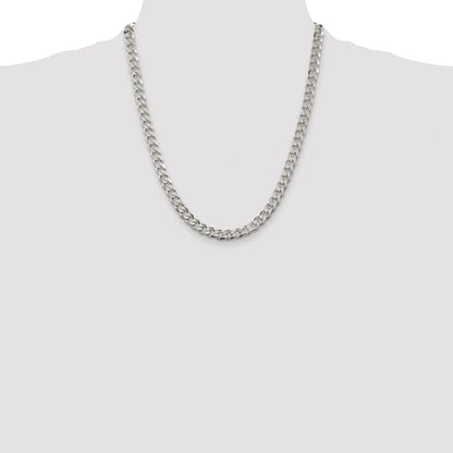 Sterling Silver Rhodium-plated 7mm Pav‚ Curb 22 Inch Chain