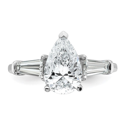 14K White Gold 2 5/8 carat Certified Lab Grown Diamond VS+ F+ Pear and Tapered Baguette Complete Engagement Ring