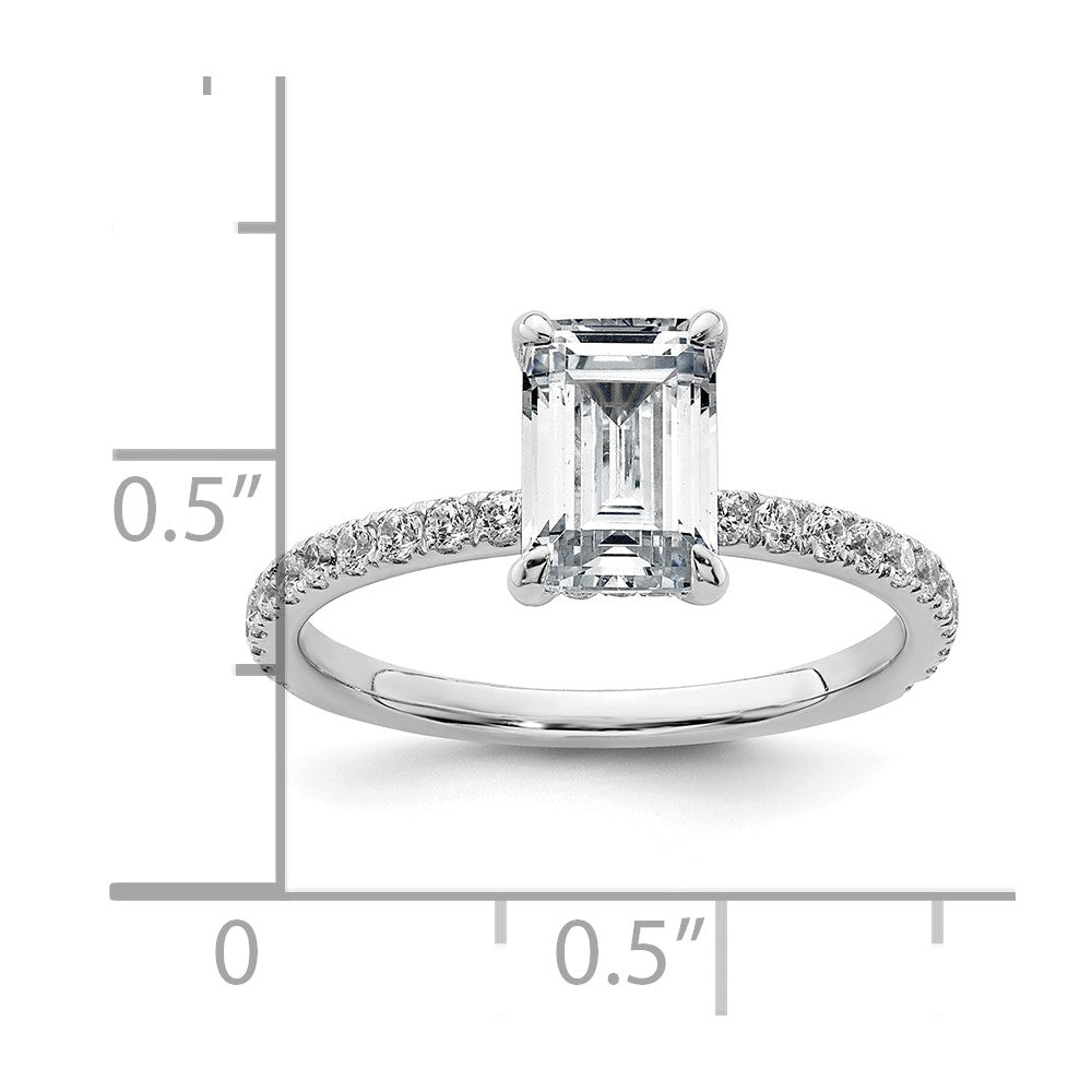 14K White Gold 2 carat Certified Lab Grown Diamond VS+ F+ Emerald Complete Solitaire with Flair Engagement Ring