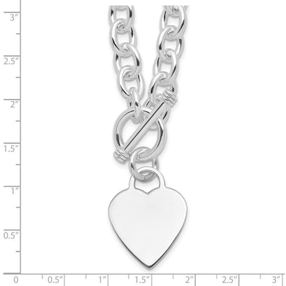 Sterling Silver RH-plated Heart Fancy Link Toggle 18 Inch Necklace