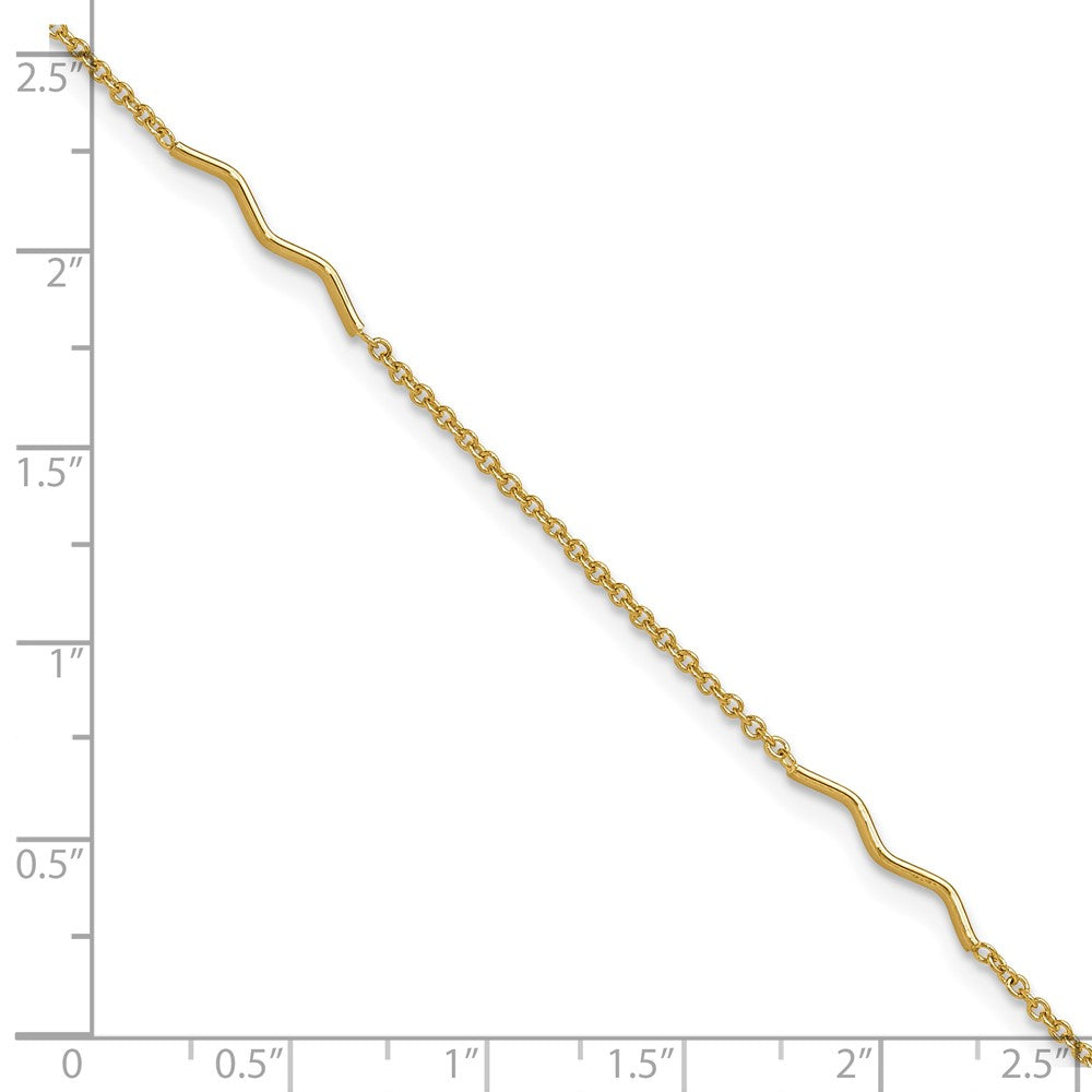 14K Yellow Gold Wavy Bar 3-Station 9 Inch Plus 1 Inch Extender - Total 10 Inch Anklet