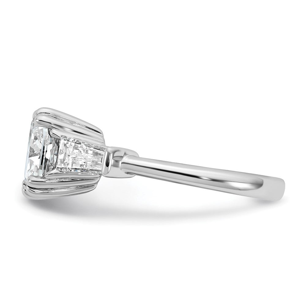 14K White Gold 3 3/4 carat Lab Grown Diamond VS+ F+ Cushion and Tapered Baguette Complete Three Stone Engagement Ring