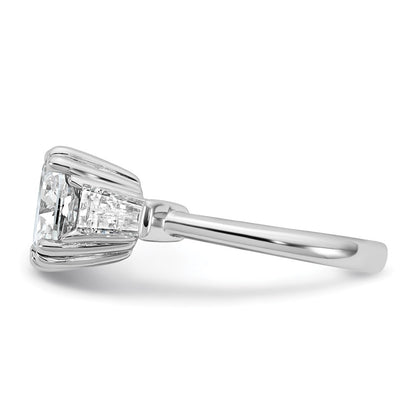 14K White Gold 3 3/4 carat Lab Grown Diamond VS+ F+ Cushion and Tapered Baguette Complete Three Stone Engagement Ring