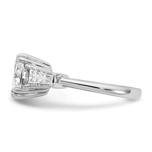 14K White Gold 3 3/4 carat Lab Grown Diamond VS+ F+ Cushion and Tapered Baguette Complete Three Stone Engagement Ring