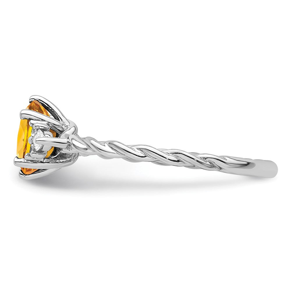 14K White Gold Diamond and 7x5 Oval November/Citrine Size 7 Twisted Ring