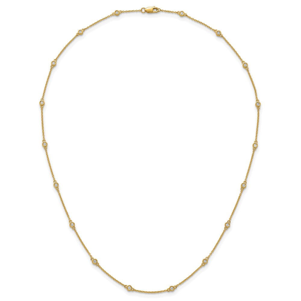 14K Yellow Gold Complete 1/3 carat Bezel-set Diamond and Cable Chain 18-Station 18 Inch Necklace