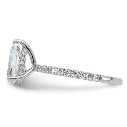14K White Gold 2 carat Certified Lab Grown Diamond VS+ F+ Pear Complete Solitaire with Flair Engagement Ring