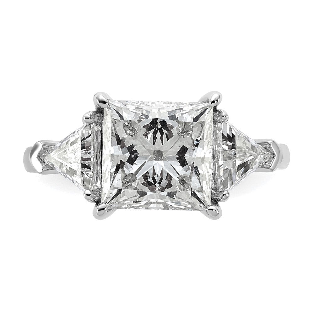 14K White Gold 4 1/8 carat Certified Lab Grown Diamond VS+ F+ Princess and Trillion Complete Three Stone Engagement Ring