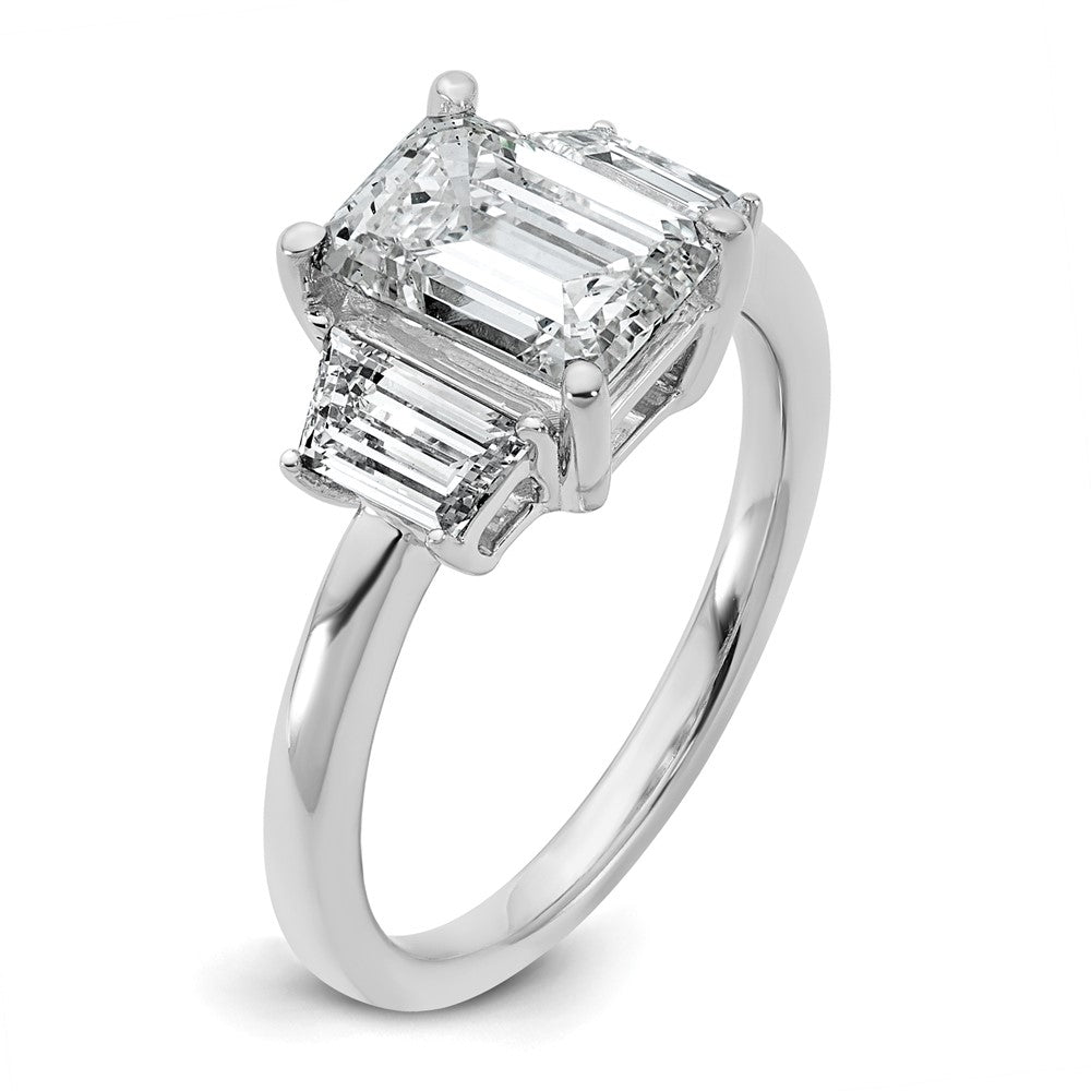 14K White Gold 2 3/4 carat Lab Grown Diamond VS+ F+ Complete Emerald and Trapezoid Engagement Ring