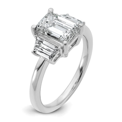 14K White Gold 2 3/4 carat Lab Grown Diamond VS+ F+ Complete Emerald and Trapezoid Engagement Ring