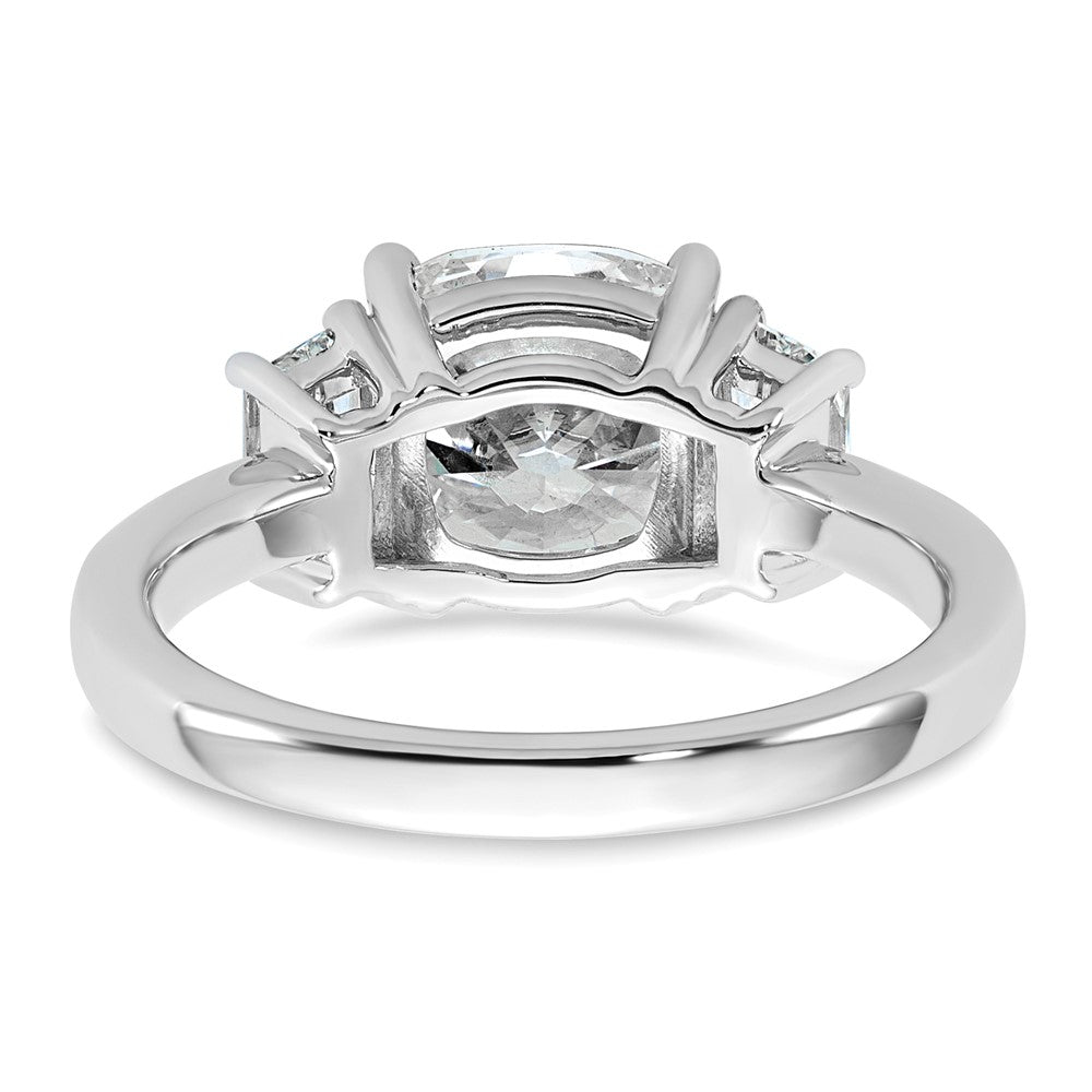 14K White Gold  3/4 carat Lab Grown Diamond VS+ F+ Half Moon 2 1/2 carat Cushion Center Semi Mount Three Stone Engagement Ring