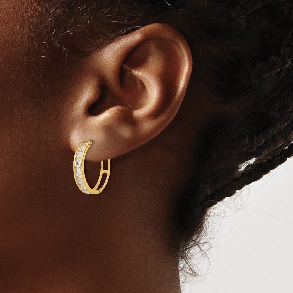 14K Yellow Gold Polished CZ 4x18mm Huggie Hoop Earrings