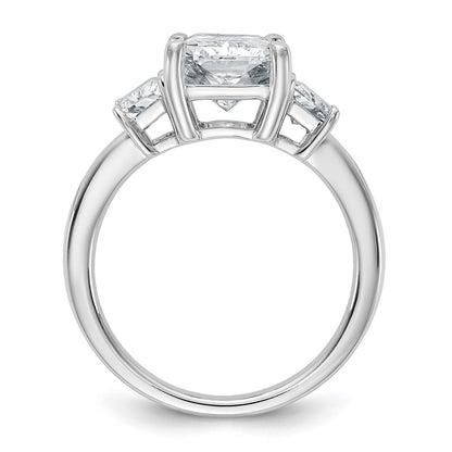 14K White Gold 1 carat Lab Grown Diamond VS+ F+ Trapezoid 3 carat Radiant Center Semi Mount Three Stone Engagement Ring