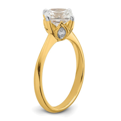 14K Yellow Gold (Holds 2 carat (7.60 mm) Cushion-cut) 4-Prong with 1/15 carat Diamond Leaf Design Semi-Mount Engagement Ring