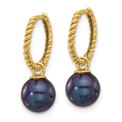 14K Yellow Gold 7-8mm Black and Freshwater Cultured Pearl Removable Dangle Hoop Earrings