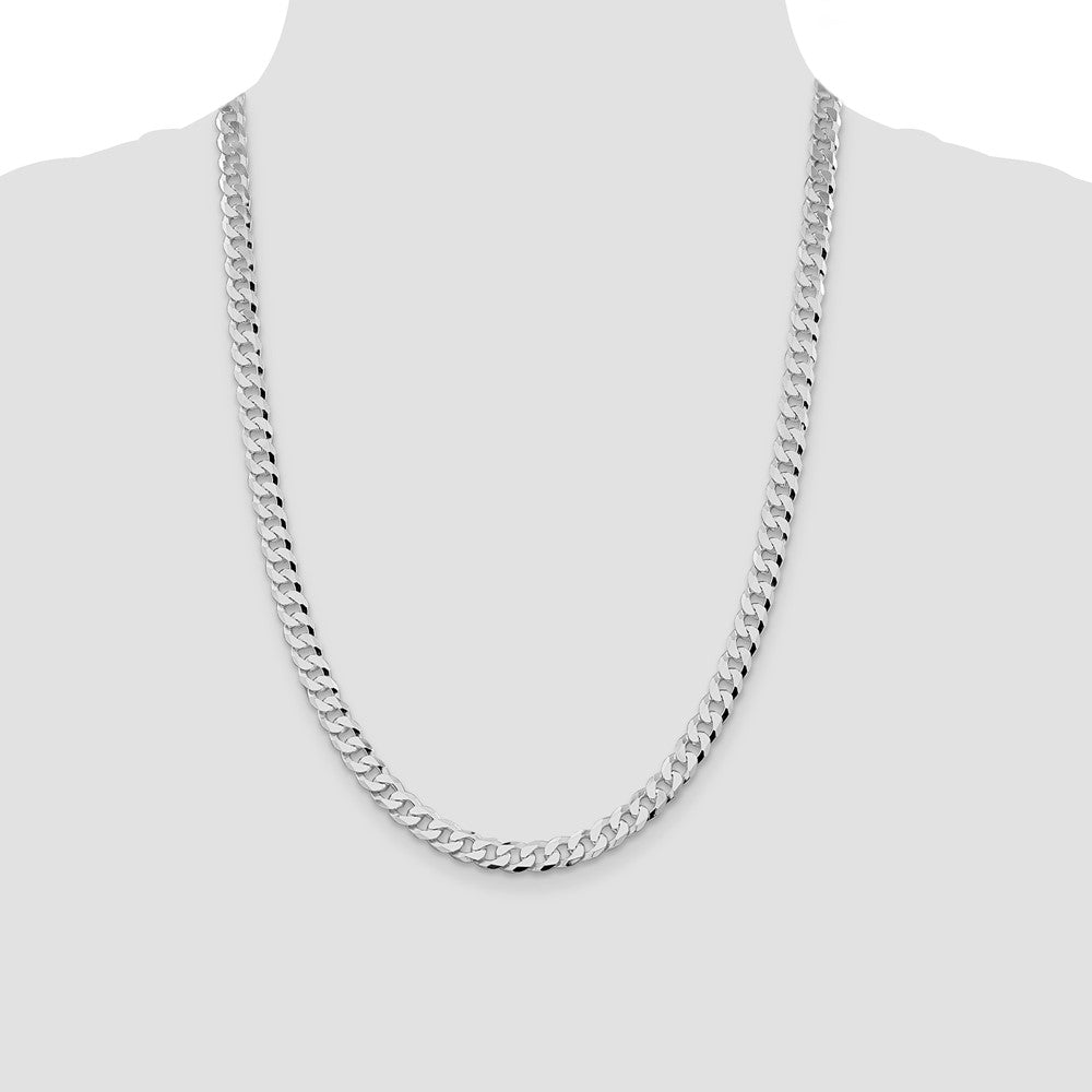 Sterling Silver Rhodium-plated 7mm Beveled Curb 24 Inch Chain