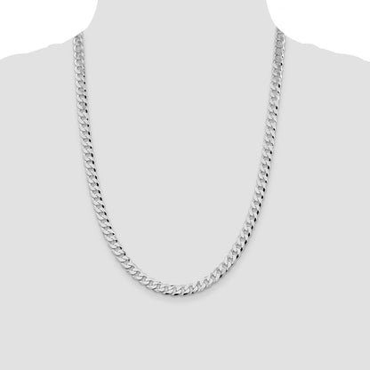 Sterling Silver Rhodium-plated 7mm Beveled Curb 24 Inch Chain